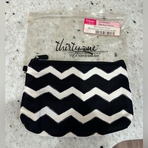 Thirty-One Mini Zipper Pouch Black Chevron NWT